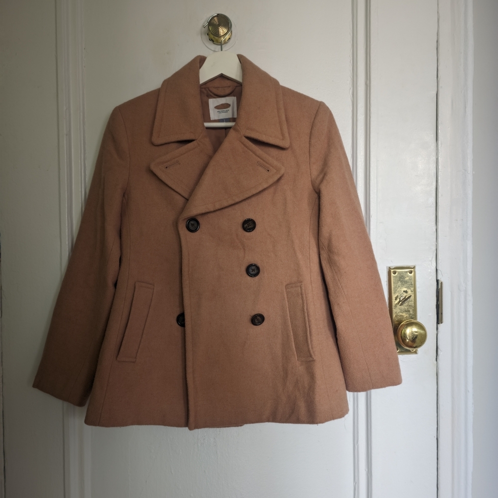 Old Navy tan wool short double breasted trench coat